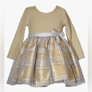 Bonnie Baby | Baby Girl Long Sleeve Gold & Silver Dress